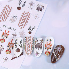 5pcs Christmas Nail Art Stickers Snowman Candy Cane Self Adhesive Embell