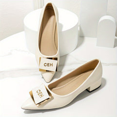 Women's Metallic Buckle Slip On Block Heel Shoes