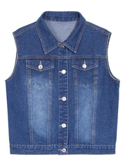 Sleeveless Loose Fit Denim Vest Women's Clothing