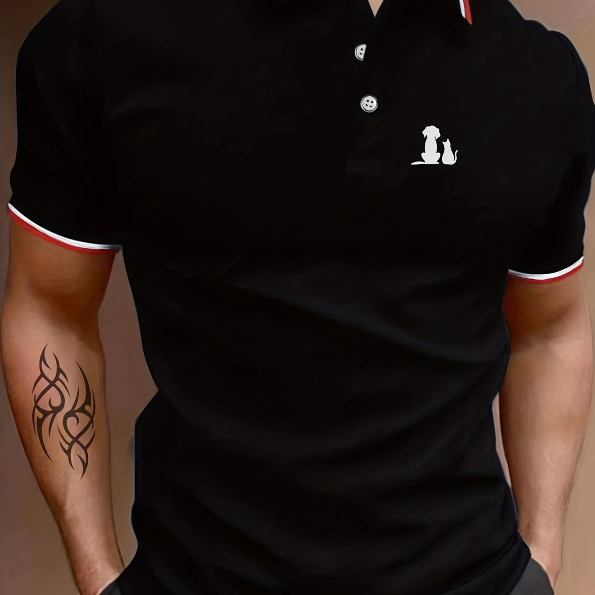 Men's Cat & Dog Graphic Shirt Casual Stretch Button Up Short Sleeve Shirt