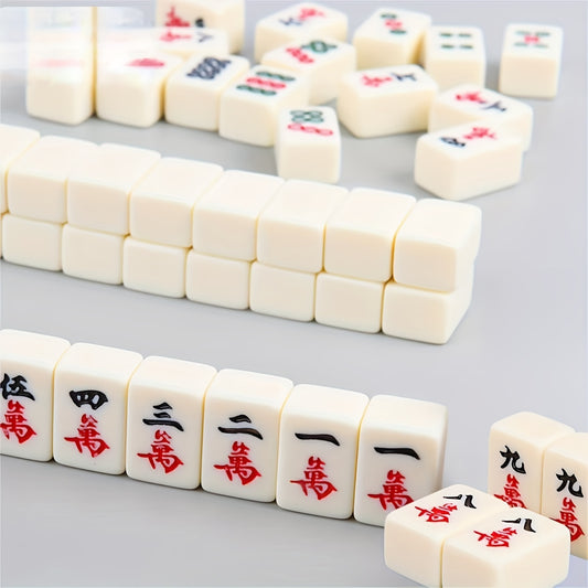 Compact Mahjong Set 144 Tiles w/ Storage Box for Travel & Home Play