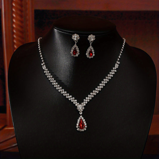 Rhinestone Pendant Necklace Earrings Set for Party Prom