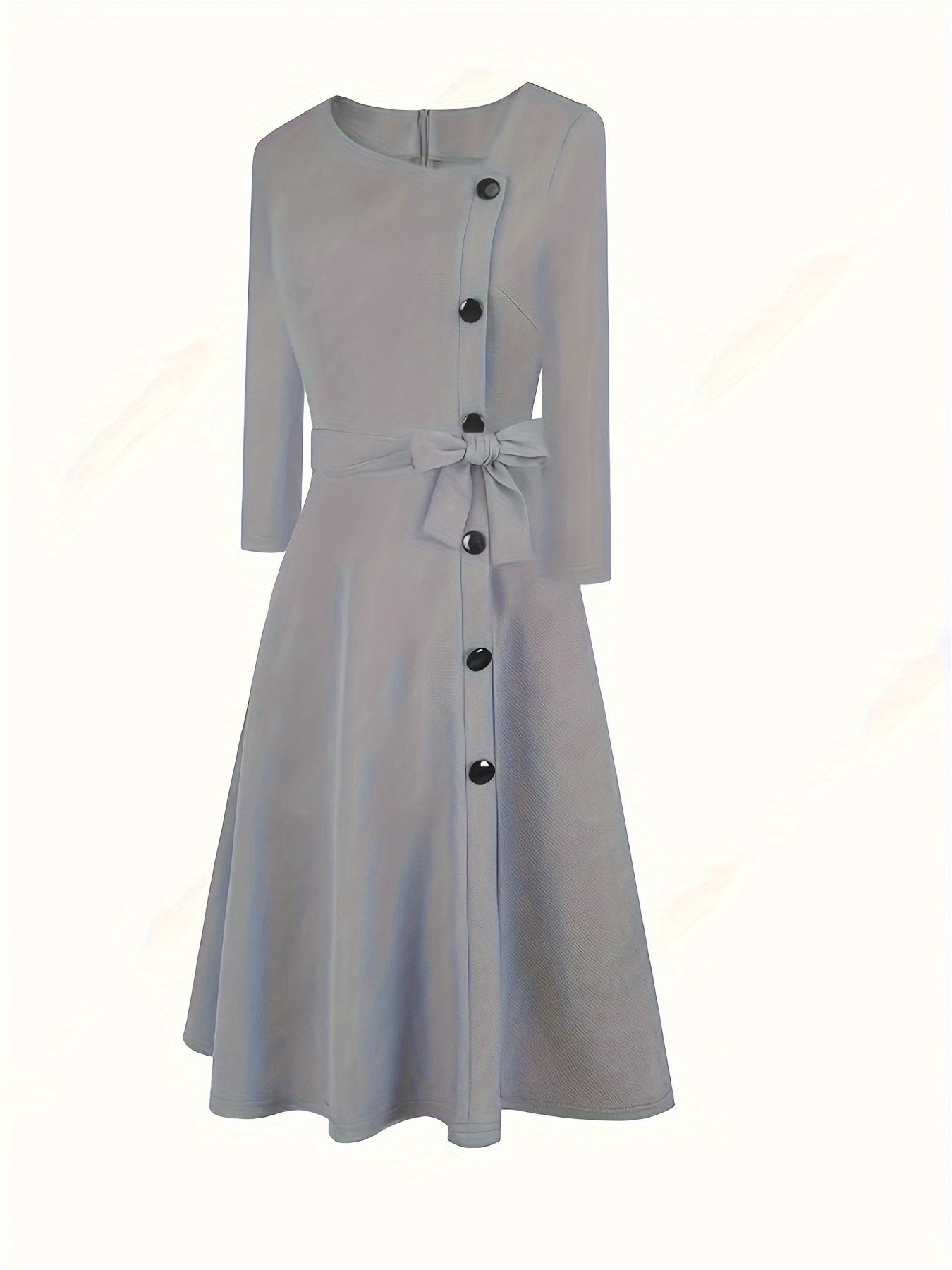  Solid Button Half Sleeve Midi Dress With Belt