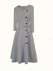  Solid Button Half Sleeve Midi Dress With Belt
