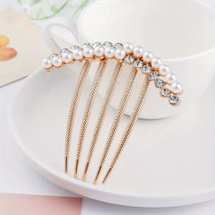 Rhinestone Faux Pearl Hair Comb Pin for Women