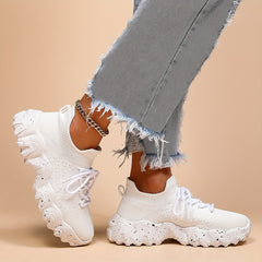 Women's Breathable Knit Sock Sneakers Casual Lace Up Sport Shoes