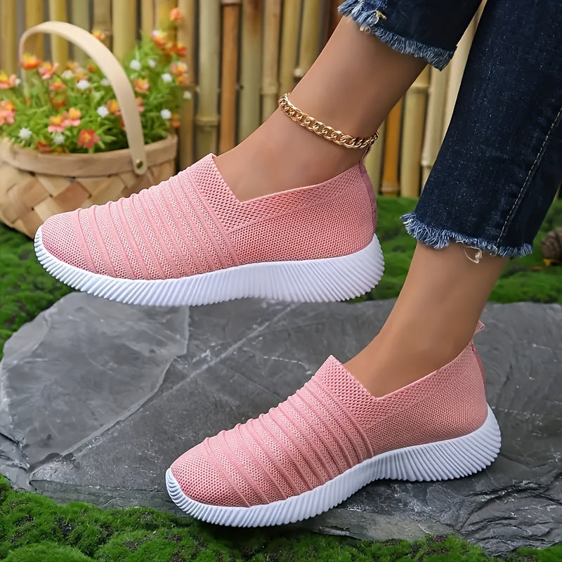 Women's Textured Knit Slip on Walking Shoes Low Top Mesh Sneakers