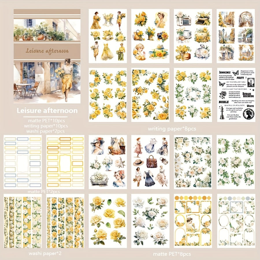 Die Cut Retro Flower & Grass Character Sticker Book - 20 Sheets