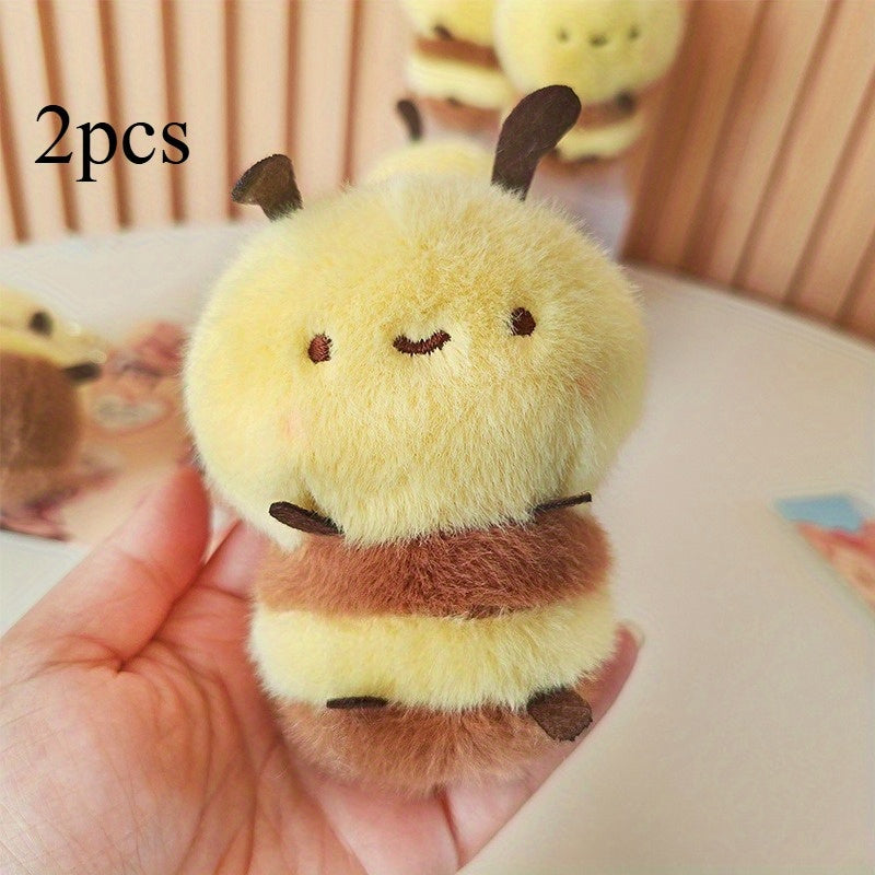 2pcs Cute Bee Plush Dolls 4 Inch Keychain Pendants for Collectors and Home Decor
