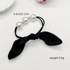 Bow Faux Pearl Hairband Elastic Hair Tie