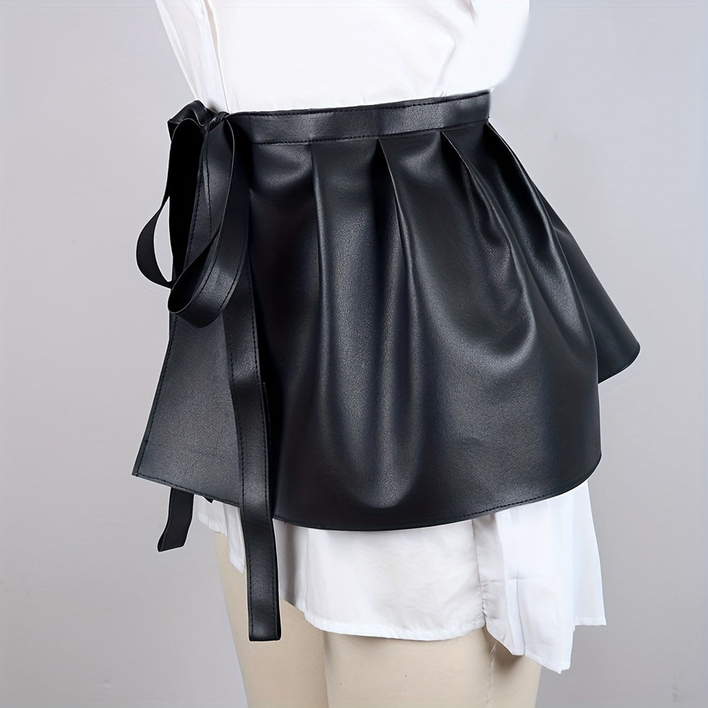 Punk PU Leather Skirt Belt Lace Up Waistband Pleated Skirt