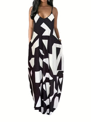  Printed V Neck Maxi Dress