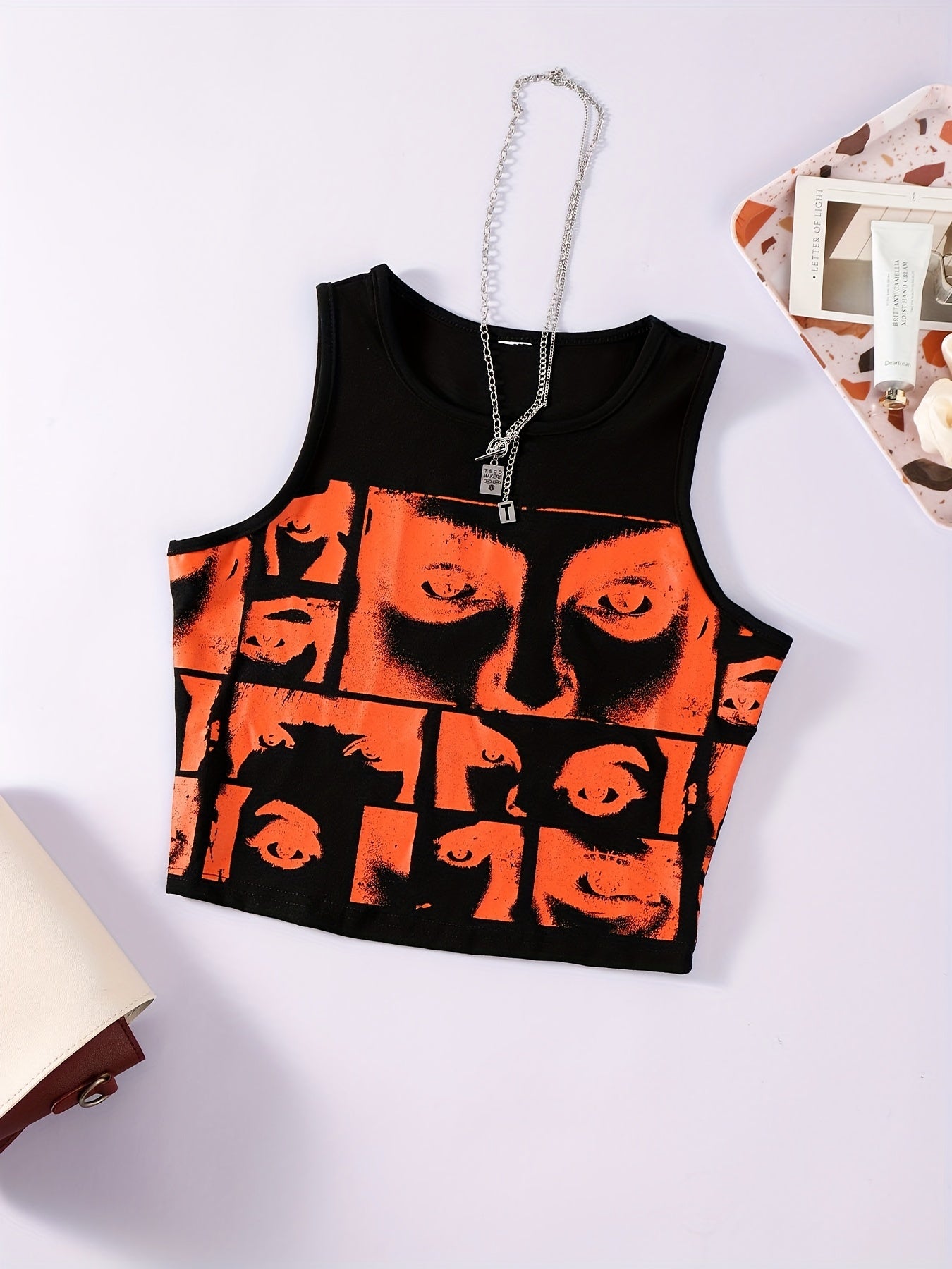 Y2K Human's Eyes Print Crop Tank Top