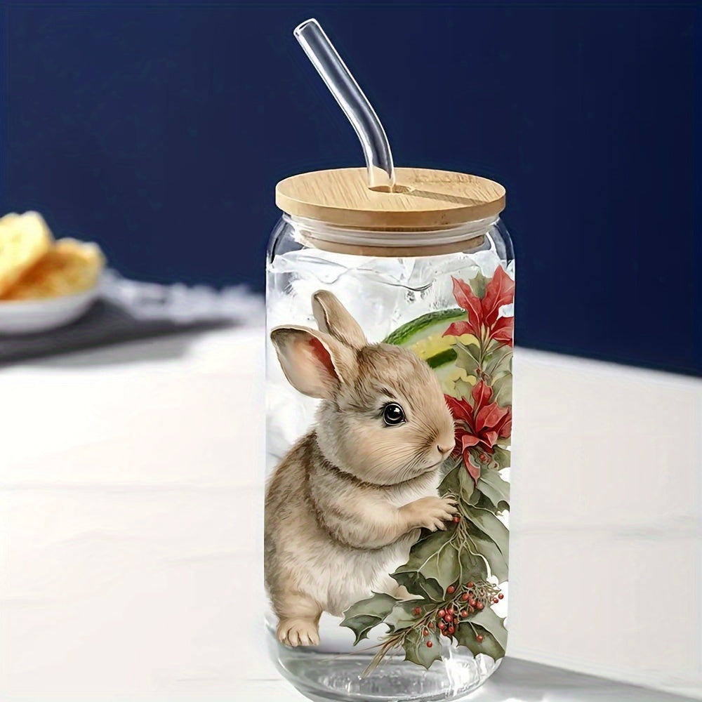 5pcs Vintage Christmas Bunny Glass Jar Wraps Stickers