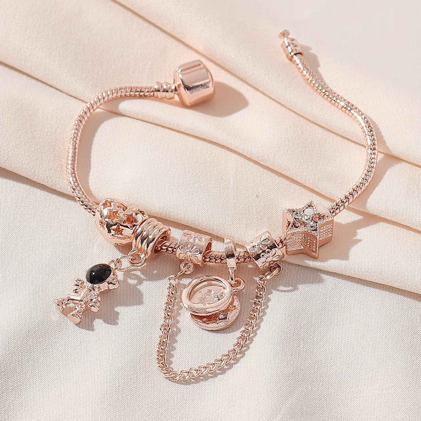 Romantic Starry Sky Bracelet with Faux Diamonds Rhinestone and Moon Astronauts