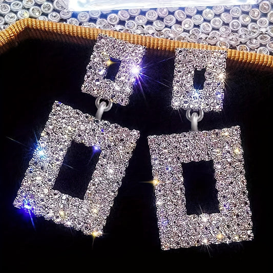 Geometric Square Stud Earrings Drop Wedding Crystal Earrings