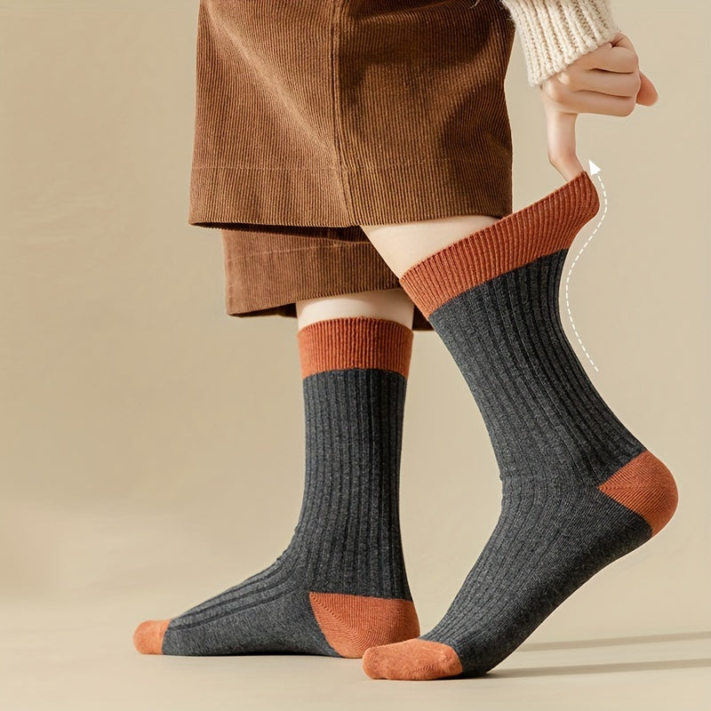 7 Pairs Colorblock Crew Socks Women's Stockings
