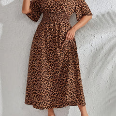  Women's Leopard Print Wrap Dress with V Neck