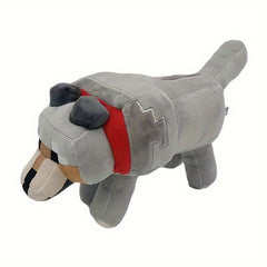 Gray Wolf Plush Toy with Red Bow Soft Stuffed Animal