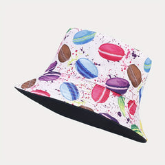 Hamburger Pattern Reversible Bucket Hat Outdoor Sunshade Basin Hat