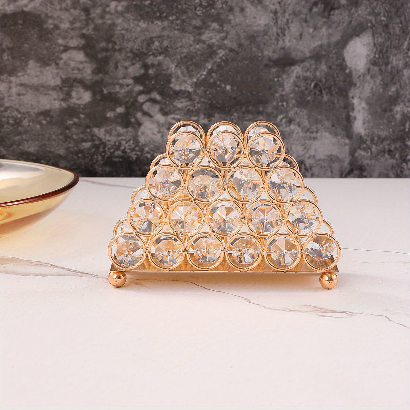 Golden Crystal Rhinestone Napkin Holder Vertical Style Paper Clip