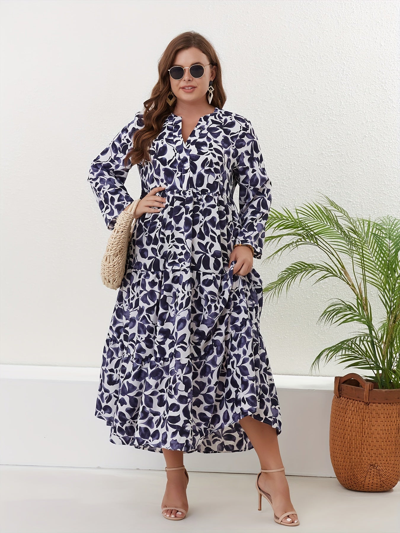 Floral Print Long Sleeve Smock Maxi Dress