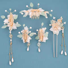 5pcs Chinese Hairpin Bridal Set Floral Tassel Hanfu Hair Accessory