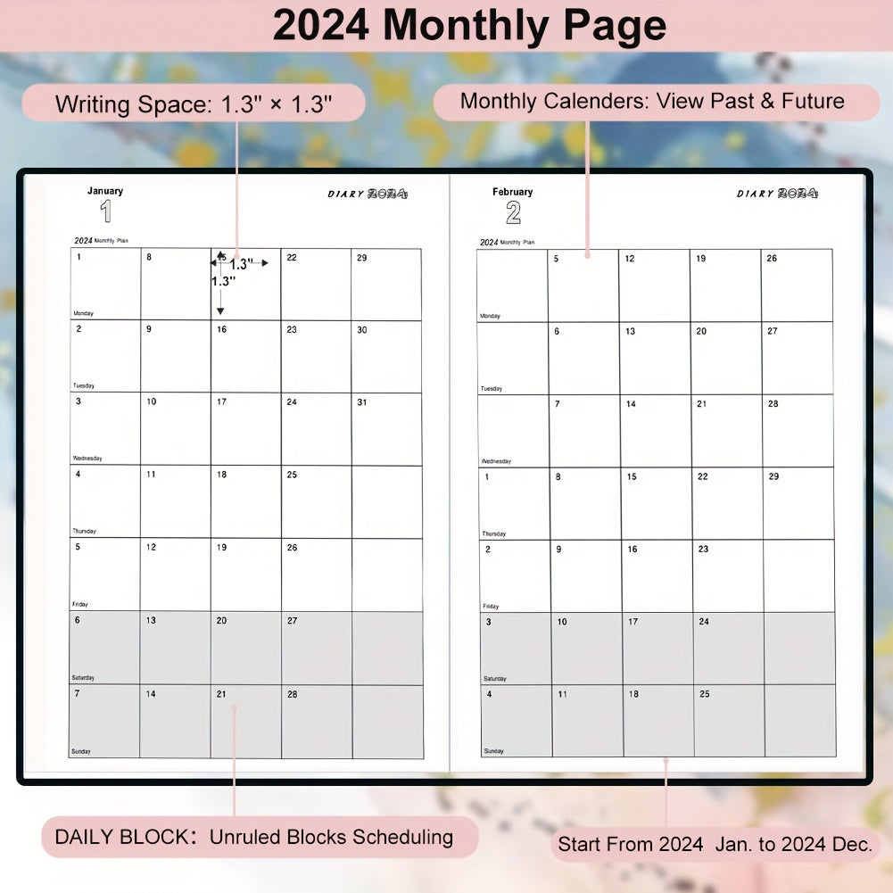 1pc A5 Page A Diary January-December Monthly Planners Banded Cover