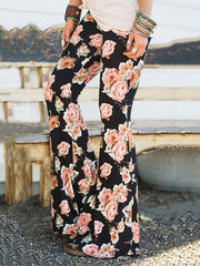 Women's Floral Print Flare Leg Trousers