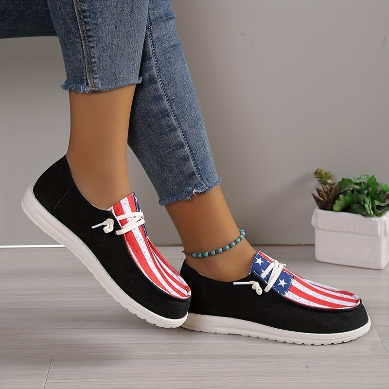 Flag Pattern Canvas Shoes Low Top Slip On Shoes for 4th of July