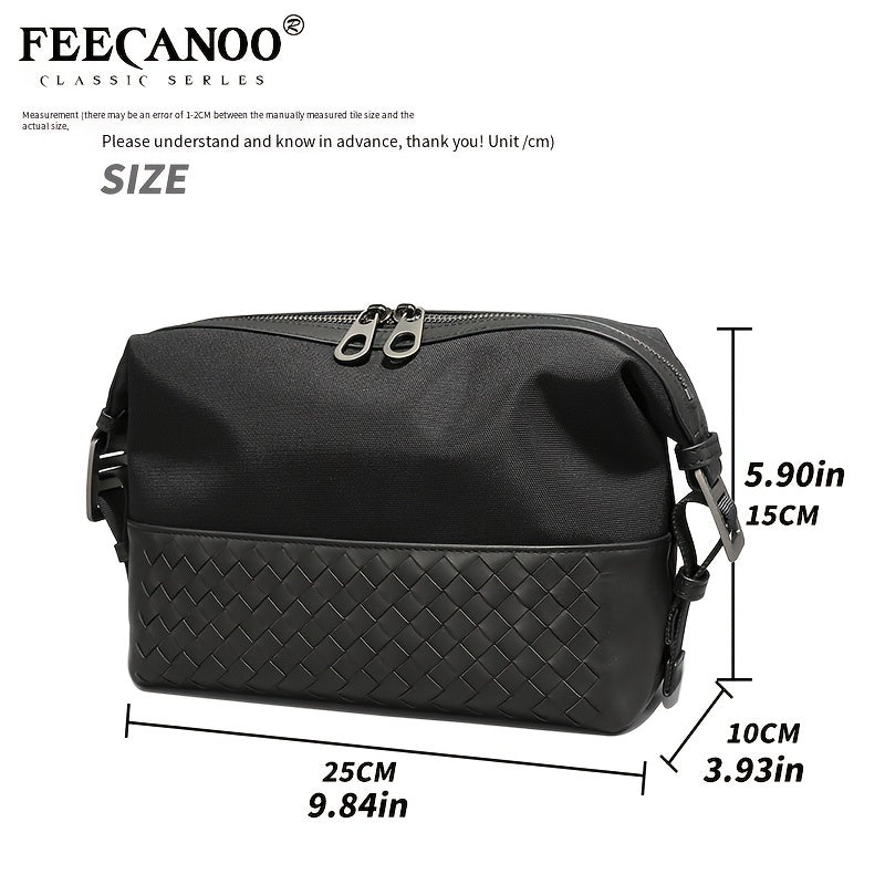 Men's Oxford Cloth Leather Woven Handbag Casual Storage Bag