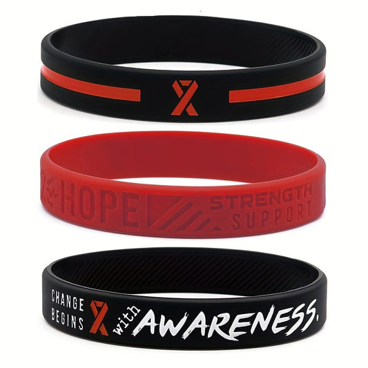 Firefighter Fireman Red Awareness Ribbon Silicone Bracelet