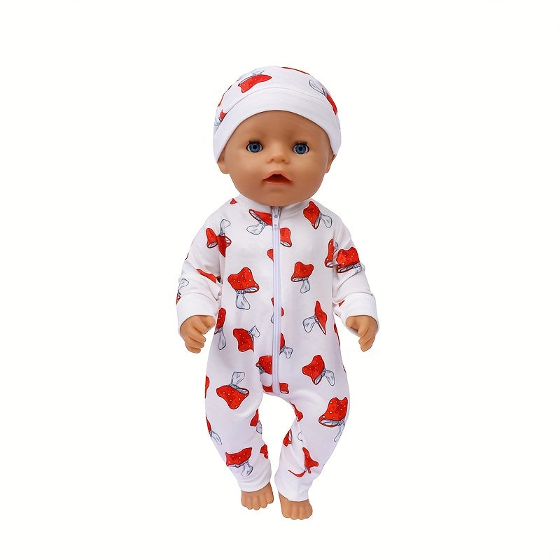 Cartoon Pattern Baby Doll Onesie Outfit for 16-18 Inch and 40 Newborn Dolls