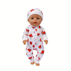 Cartoon Pattern Baby Doll Onesie Outfit for 16-18 Inch and 40 Newborn Dolls