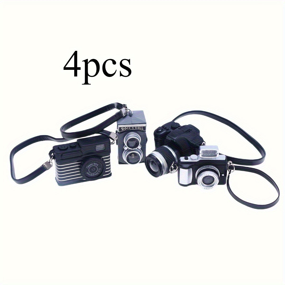 4pcs Dollhouse Camera w/ Straps for BJD Model Doll Scene Decor