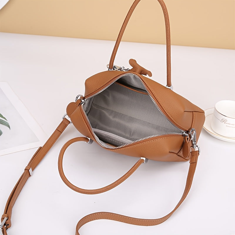 Leather Shoulder Bag with Metallic Star Charm