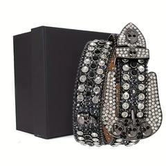 Skull Buckle Belt PU Leather Western Belt For Men