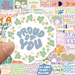 50pcs Cute Cartoon English Phrase Stickers for Kids, Scrapbooking, and Crafts