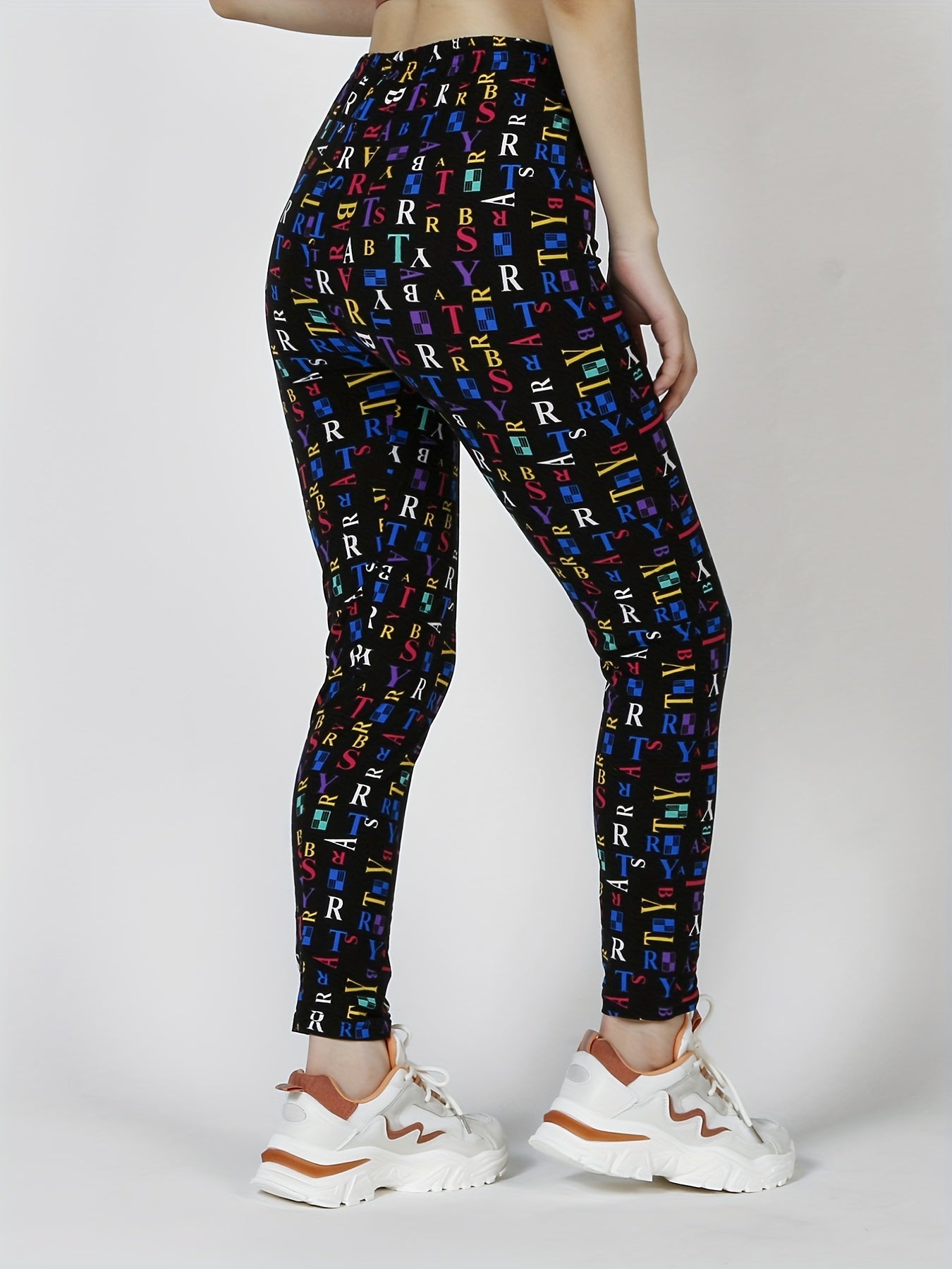Colorful Letter Print Leggings Elastic Slim Bottoms