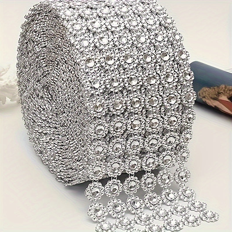 Silvery Mesh Ribbon Wrap Sunflower Crystal Rhinestone Sparkle Ribbon