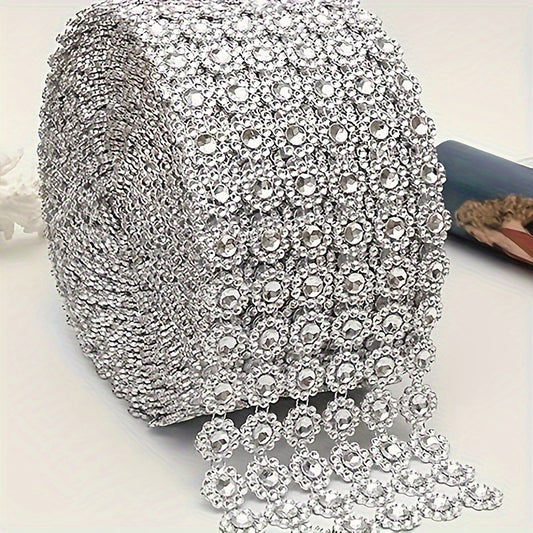 Silvery Mesh Ribbon Wrap Sunflower Crystal Rhinestone Sparkle Ribbon
