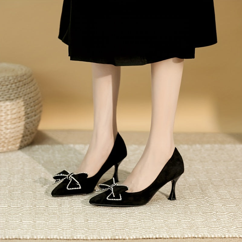 Bowknot Pointed Toe High Heels Slip On Party Dress Shoes