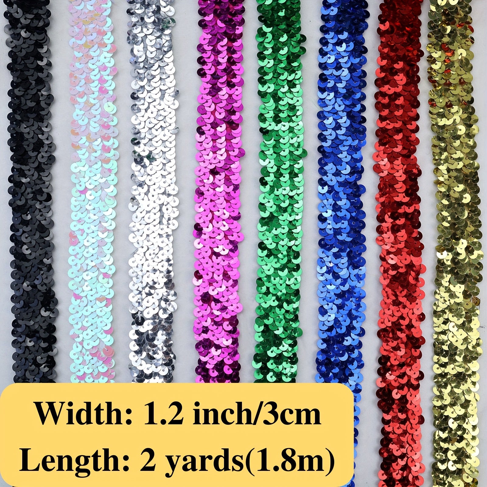 2 Yards Elastic Sequin Lace Ribbon Trim - Glitter Stretch Flat Sequin Trim