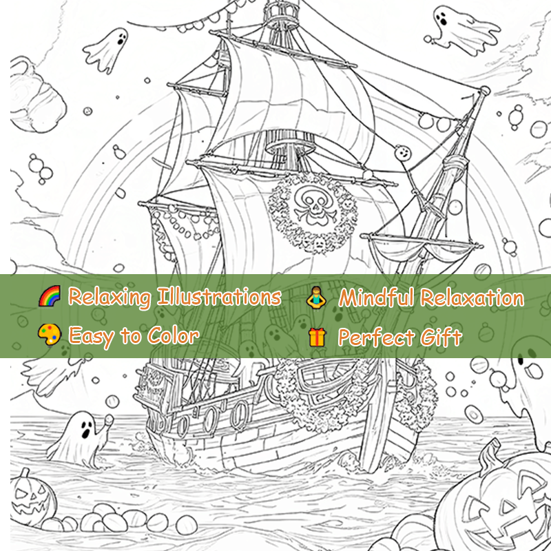 Deluxe Gothic Halloween Adult Coloring Book - Ghost Witch Horror Scene