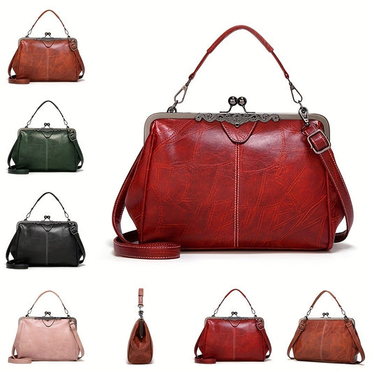 Vintage Kiss Lock Handbag Crossbody Bag Women's Top Handle Purse