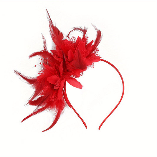 Faux Feather Flower Headband Fancy Tea Party Derby Cocktail Hat