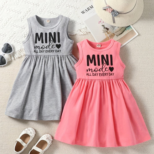 2pcs Toddler Girls Sleeveless Letter & Heart Graphic Cotton Dress