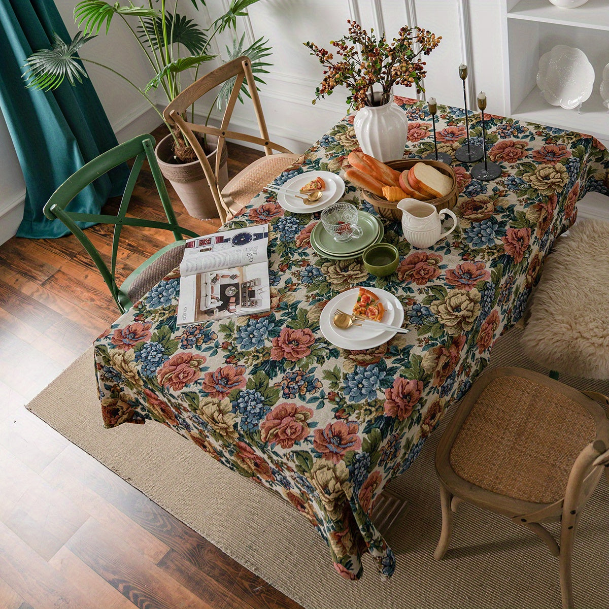 Square Cotton Tablecloth Embroidered Ball Flower Table Cloth