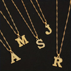 Golden A Initial Necklace Stainless Steel Alphabet Pendant