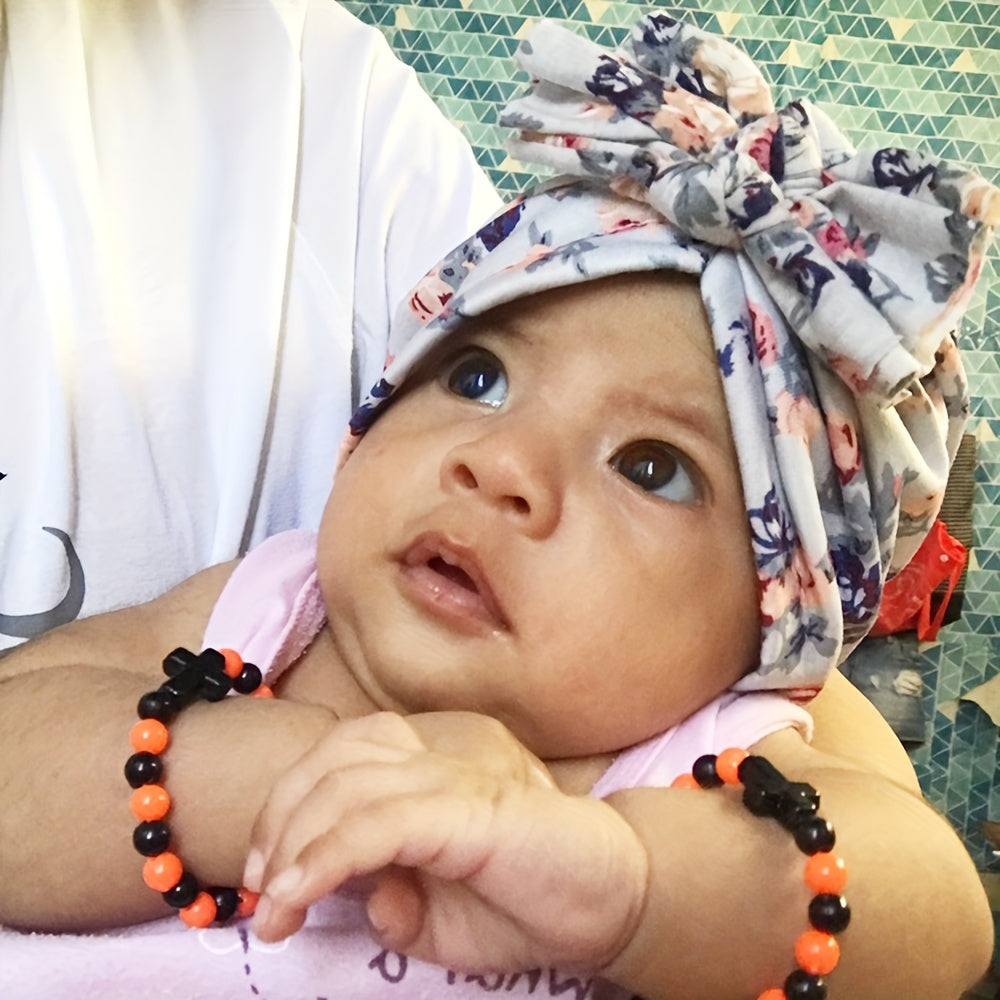 Kids Spring Autumn Hat Soft Knitted Folded Bow Print Baby Baby Hat